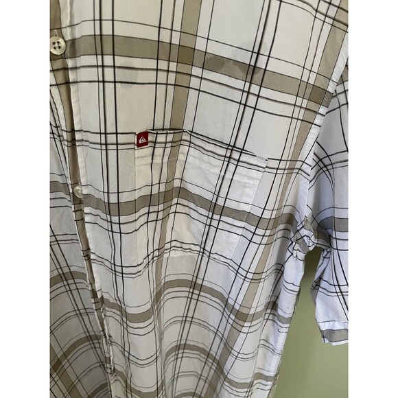 QuikSilver Men's Casual Plaid Button Down Shirt White/Tan Size Large - Picture 2 of 6